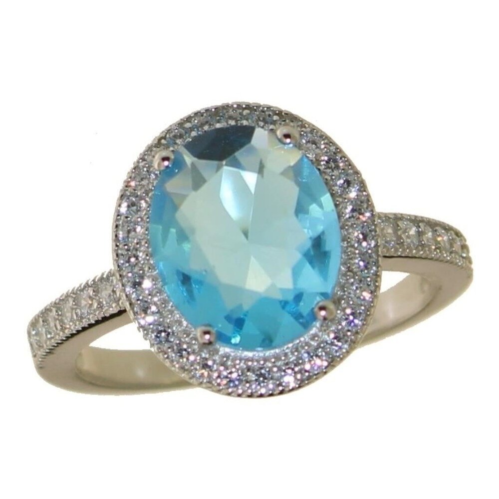 Brilliant Oval 3.60 Carat Blue Topaz Ring - Size 7 - Sterling Silver Setting